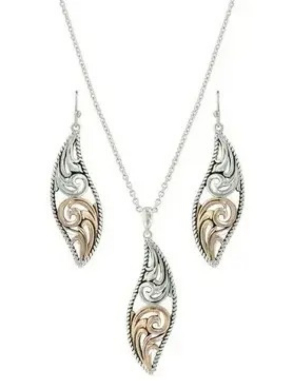 Montana Filigree Yin Yang Set, Silver, Rose Gold, Earrings & Necklace, With Box